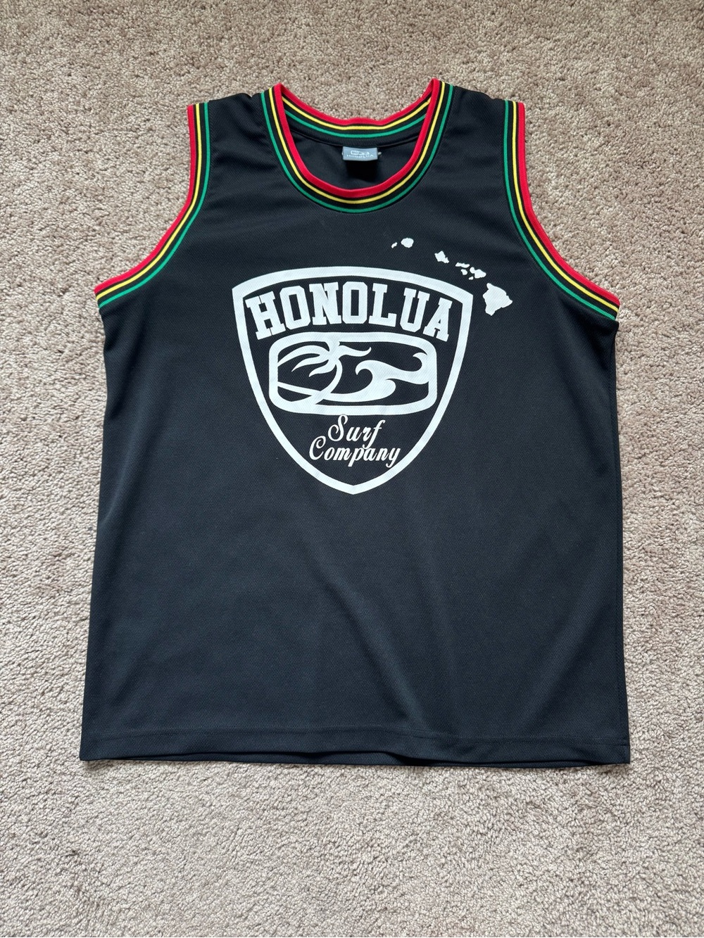 Vintage Honolua Surf Co Maui Basketball Jersey Tank Top Rasta Trim Mens XL Black